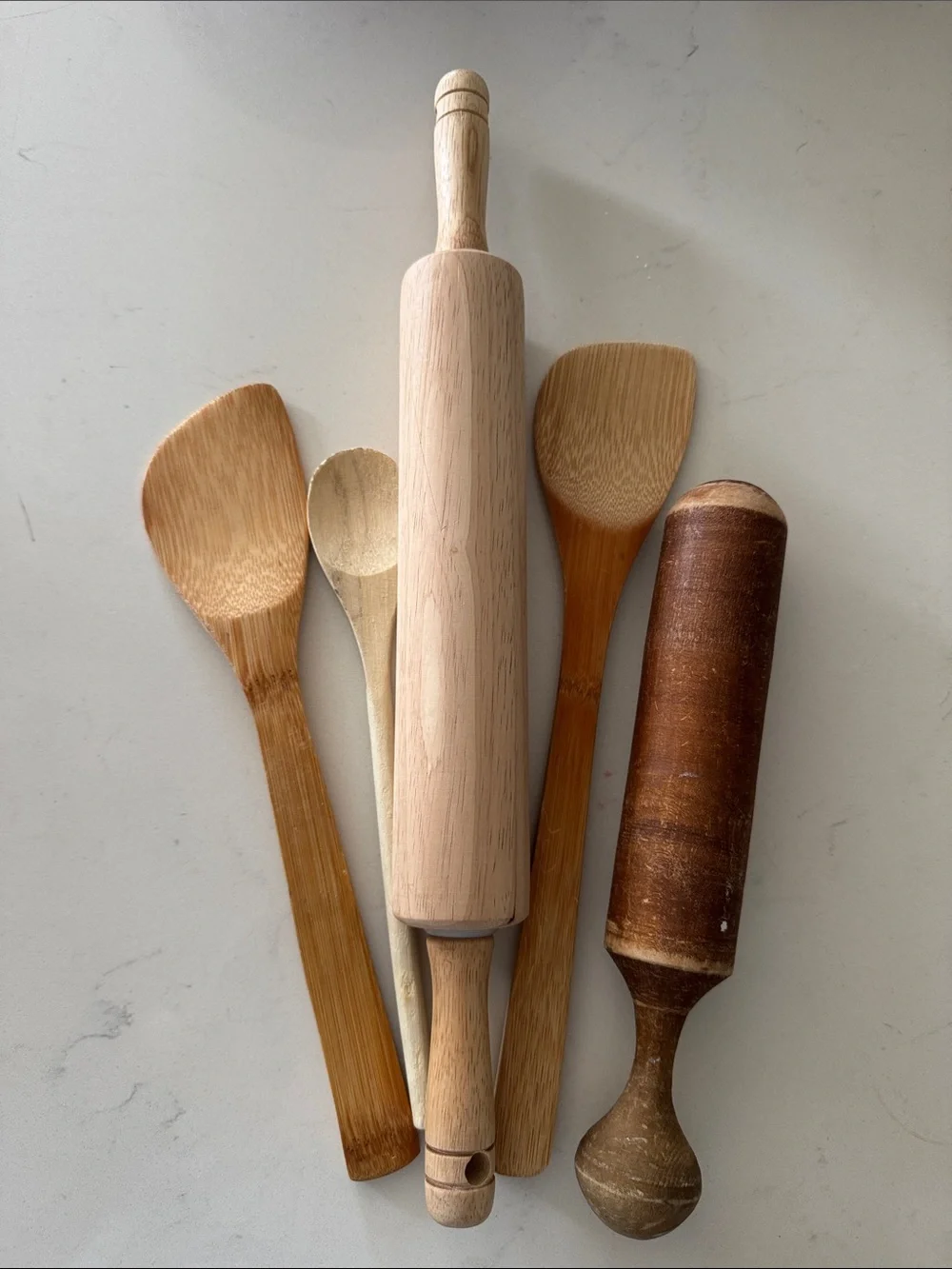 Wooden Kitchen Utensil Set #2- Natural Brown Rolling Pin & Spoons